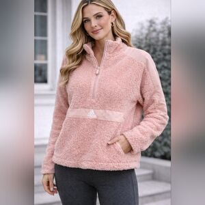 Adidas Sherpa Fleece Half Zip Pullover Jacket Peach Size M